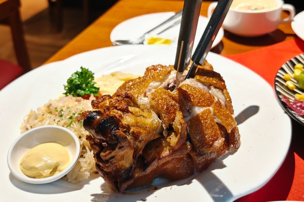 Filipino crispy pata, deep-fried crispy pork leg