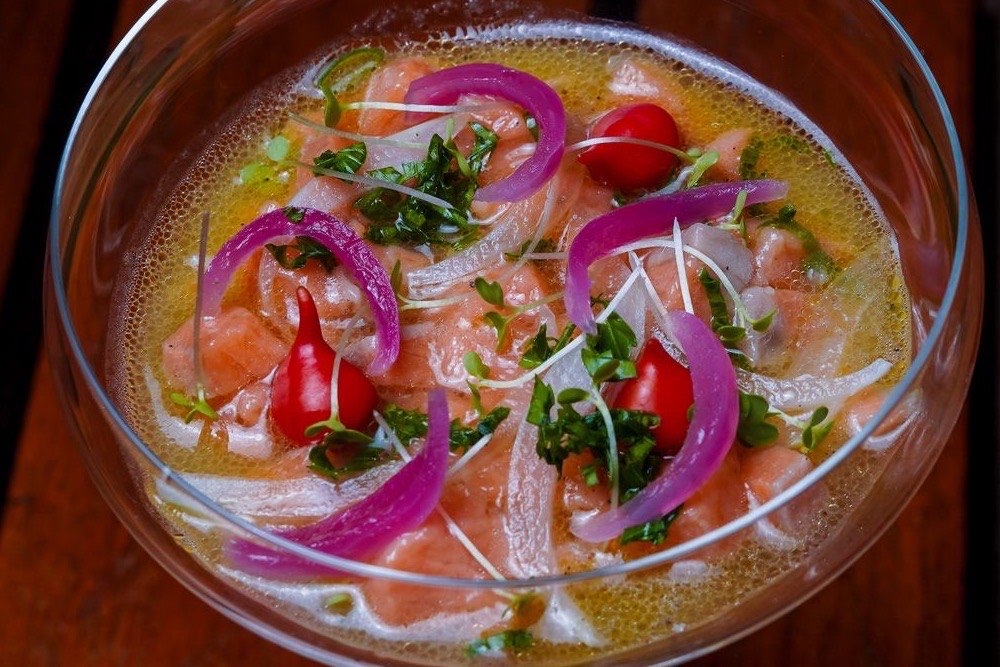 Filipino kinilaw raw fish cured in vinegar and citrus